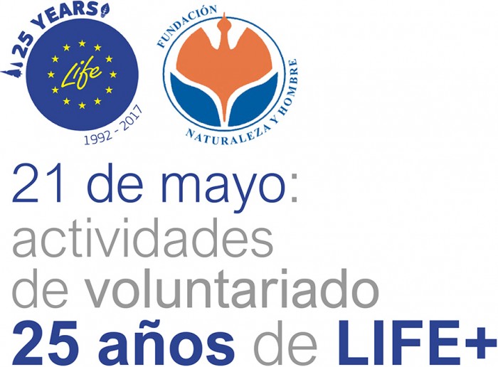 Apúntate a las actividades de voluntariado por los 25 años de LIFE / Red Natura 2000 Cabecera del cartel para las actividades de voluntariado por los 25 años de LIFE