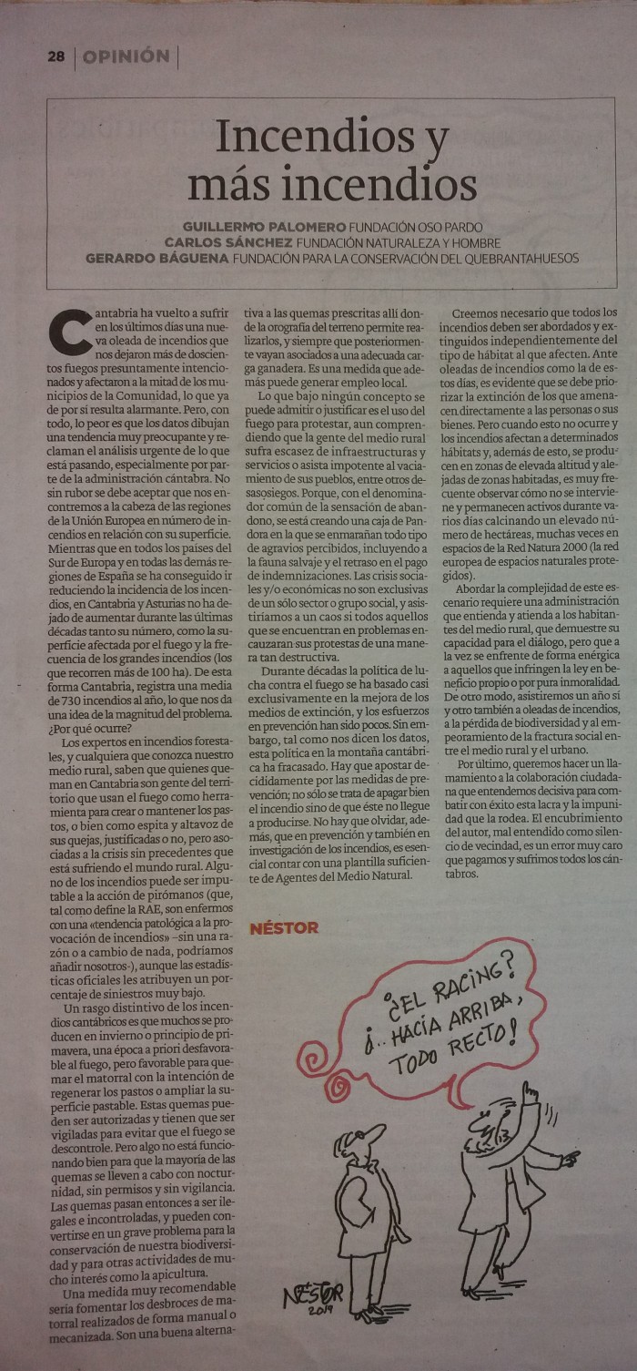 Incendios y más incendios Editorial Incendios Cantabria