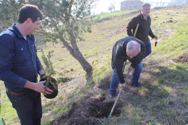 Plantando árboles con la corporación municipal de Campoo de Yuso