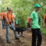 Monitores y voluntarios de la Fundación llevan plantas para reforestar en los Pozos de Valcaba.